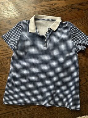 Lands' End Navy and White Gingham Polo